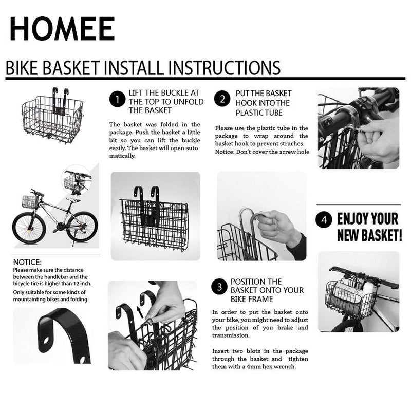 HOMEE Folding Rear Bike Basket Wire Mesh Fold-Up Detachable Front Bag Rear Hanging Bike Basket Bicycle Bag Cargo Rack for Mountain Bike Accessories Bike Frame Basket 1 Pack - Image 3